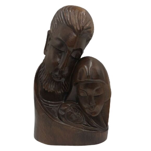 Vintage MCM Hand Carved Wood Sculpture Bust Art Holy Family Jesus Mary Joseph - Picture 1 of 14